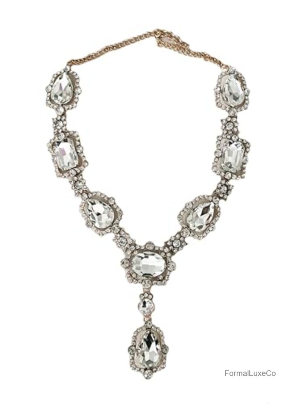 Vintage Clear Rhinestone Chunky Statement Necklace 22in Length